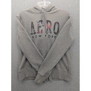 Aeropostale Hoodie Womens Small Gray AERO New York Graphic Pullover Fleece